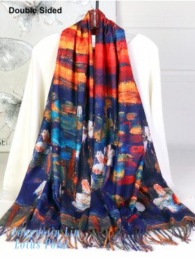 Water Lilies & Lotus Pond Double-sided Oil Painting Scarf